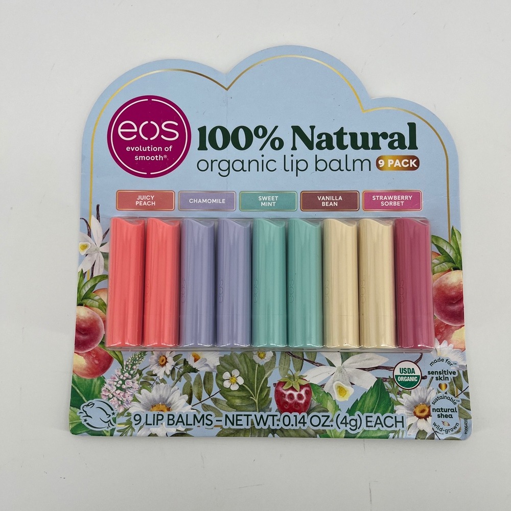 EOS Lip Balm Multicolor 100% Natural Organic 9 Pack Unisex 0.14oz Each
